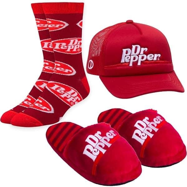 Dr Pepper Socks, Slippers & Trucker Hat Bundle