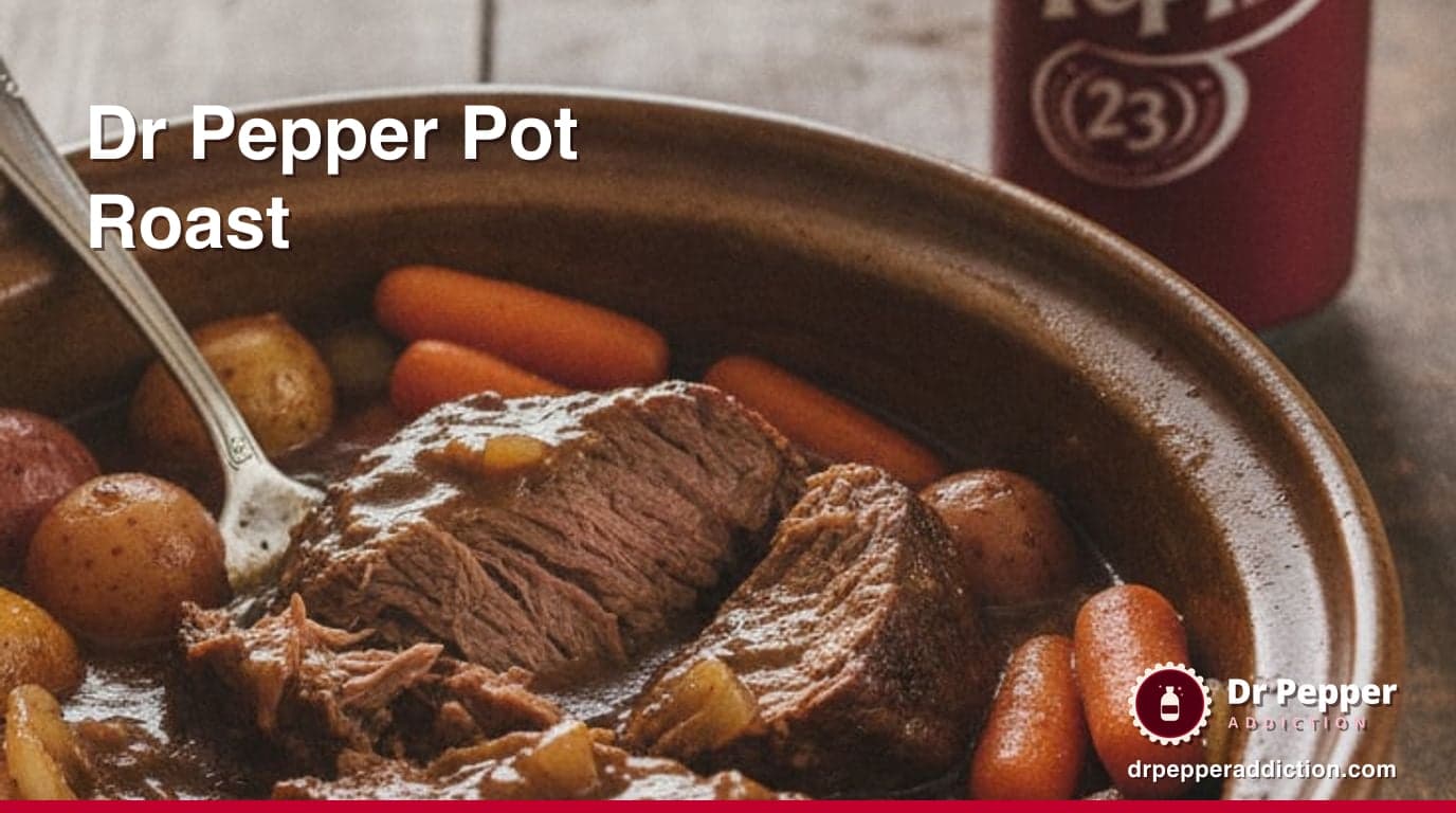 A tender chuck pot roast pulling apart in a stoneware crock with carrots, potatoes and onions in a dark glossy gravy